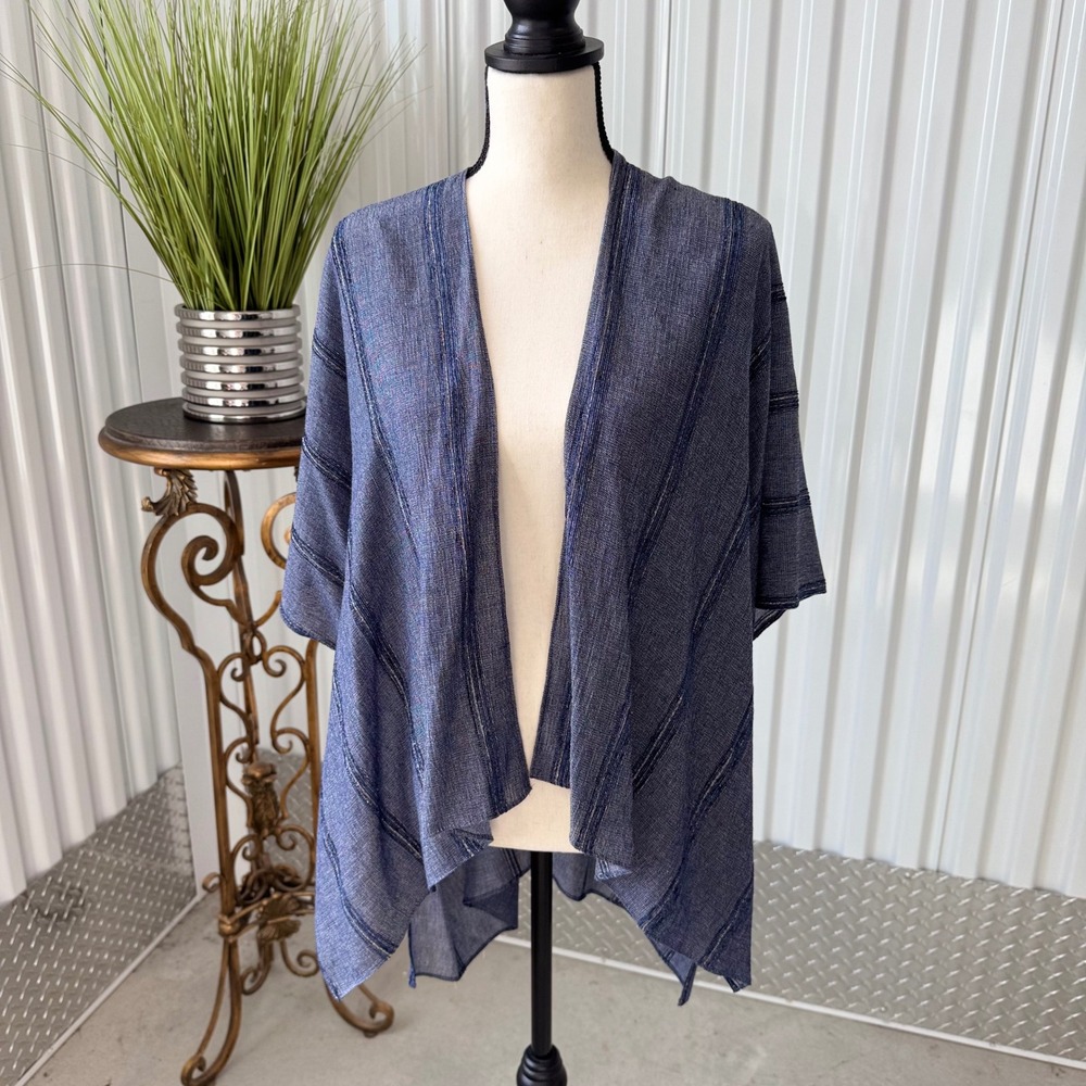 Drew Kimono Wrap Women Size S Blue Excellent Striped Open Front Made in USA